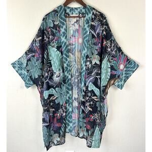Tropical Boho Kimono Cover Up Sheer Floral Resort Flowy One Size